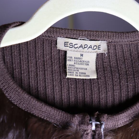 Escapade Brown Rabbit Fur Front Cardigan Sweater Y2K Glam Size M - Picture 4 of 4